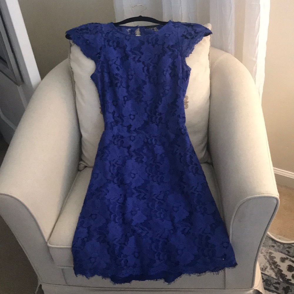Blue lace open back dress
